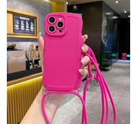 Rokmym Compatible avec iPhone 12 Coque Mat Coque avec cordon de collier,grand bord ondulée en Silicone TPU souple housse protection anti-chocs housse pour iPhone 12, Rose Rouge