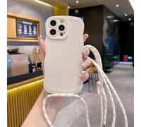 Rokmym Compatible avec iPhone 16 Pro Coque Mat Coque avec cordon de collier ,grande bord ondulée en Silicone TPU souple housse protection anti-chocs housse pour iPhone 16 Pro, Beige