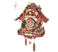 ROKR Orologio a Cucù di Natale Puzzle 3D in Legno, LCB01 | Decorazione Natalizia, Idea Regalo Creativa, Da Parete o da Appoggio, Luci & Musica, Scena Animata
