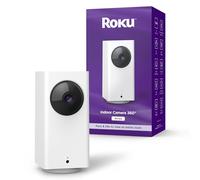 Roku Telecamera interna a 360° per sicurezza domestica, telecamera di sicurezza con visione notturna a colori HD 1080p, funziona con Alexa e Google, rilevamento di movimento e tracciamento, rotazione