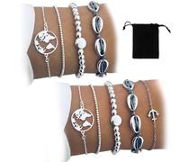 ROKZELT 10 Pezzi Braccialetti a Catena Infinito per Donna Braccialetti Acciaio Inossidabile Figaro Braccialetti Regolabili Argento Bracciali per Donna Ragazze, Protezione, Fortuna, Buoni Auspici