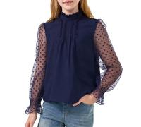 Rolanko Camicie a Maniche Lunghe per Ragazze Chiffon Bluse Top Carini con Colletto a Balze e Pois Svizzeri, Marina, 150, 10-11 Anni