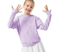Rolanko Giacca Estiva per Ragazze con Fori per i Pollici Manica Lunga Protezione Solare Asciugatura Rapida Felpa con Cappuccio con Cerniera Top Rash Guard per Bambini, Viola, Taglia: 150/10-11 Anni