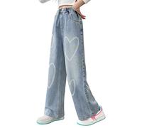 Rolanko Jeans Bambino, Pantaloni Denim Blu Dritto Fori Vintage per Bambini, Amore Blu, Taglia: 8-9 anni/140