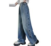 Rolanko Jeans Bambino, Pantaloni Denim Blu Dritto Fori Vintage per Bambini, Farfalla Laterale, Taglia: 8-9 anni/140