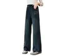 Rolanko Jeans Bambino, Pantaloni Denim Blu Dritto Fori Vintage per Bambini, Frese a Farfalla, Taglia: 11-12 anni/160