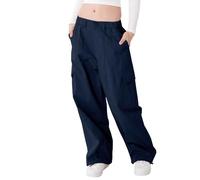 Rolanko Pantaloni Cargo da Ragazza, Pantaloni Larghi in Cotone con Vita Elasticizzata e Tasche Multiple per Bambini di 6-15 Anni, Blu Marino, Taglia: 140
