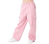 Rolanko Pantaloni Cargo da Ragazza, Pantaloni Larghi in Cotone con Vita Elasticizzata e Tasche Multiple per Bambini di 6-15 Anni, Rosa, Taglia: 140