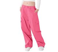 Rolanko Pantaloni Cargo da Ragazza, Pantaloni Larghi in Cotone con Vita Elasticizzata e Tasche Multiple per Bambini di 6-15 Anni, RosaPerla, Taglia: 150