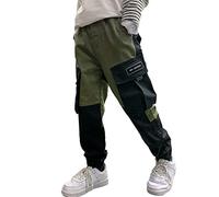 Rolanko Pantaloni Cargo da Ragazzo, Pantaloni da Jogging in Vita Elasticizzata per Bambini, Army Black, Dimensione Tag: 140