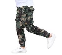 Rolanko Pantaloni Cargo da Ragazzo, Pantaloni da Jogging in Vita Elasticizzata per Bambini, Camuffare, Dimensione Tag: 160
