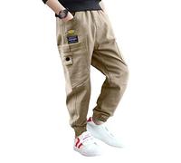 Rolanko Pantaloni Cargo da Ragazzo, Pantaloni da Jogging in Vita Elasticizzata per Bambini, Light Khaki, Dimensione Tag: 170