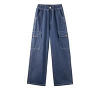Rolanko Pantaloni Cargo Larghi per Ragazzi Jeans Bootleg Skater Elasticizzati in Vita con Tasche Multiple Pantaloni Denim Vintage Streetwear per Bambini, Blu Denim, Taglia: 170/13-15 Anni