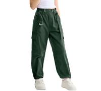 Rolanko Pantaloni Cargo per Ragazze con Cintura Regolabile Vita Alta Elasticizzata Pantaloni Jogger in Velluto a Coste Pantaloni da Danza Hip Hop per Bambini, Verde, Taglia: 6-7 Anni/130