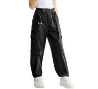Rolanko Pantaloni Cargo per Ragazze con Cintura Regolabile Vita Alta Elasticizzata Pantaloni Jogger in Velluto a Coste Pantaloni da Danza Hip Hop per Bambini, Nero, Taglia: 13-15 Anni/170
