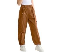 Rolanko Pantaloni Cargo per Ragazze con Cintura Regolabile Vita Alta Elasticizzata Pantaloni Jogger in Velluto a Coste Pantaloni da Danza Hip Hop per Bambini, Khaki, Taglia: 11-12 Anni/160