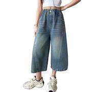 Rolanko Pantaloni Jeans Capri da Ragazza,Jeans a Tre Quarti Gamba Larga Vita Elastica Bimba 6-14 Anni, Blu Chiaro, 13-14 Anni, 170