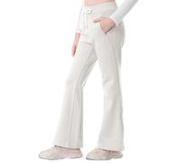 Rolanko Ragazze Jersey Pull Up Pantaloni, Bootcut Elastico in Vita Scuola Uniforme Pianura Svasata Pantaloni da Tuta, BiancoGrigio, Taglia: 13-15 anni/170