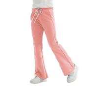 Rolanko Ragazze Jersey Pull Up Pantaloni, Bootcut Elastico in Vita Scuola Uniforme Pianura Svasata Pantaloni da Tuta, Rosa, Taglia: 8-9 anni/140