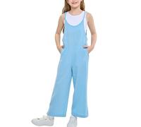 Rolanko Tuta Senza Maniche da Ragazza, Tuta con Bretelle Regolabili e Tasche per Bambini, Blu, 10-11 anni, 150