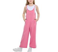 Rolanko Tuta Senza Maniche da Ragazza, Tuta con Bretelle Regolabili e Tasche per Bambini, Rosa, 10-11 anni, 150