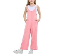 Rolanko Tuta Senza Maniche da Ragazza, Tuta con Bretelle Regolabili e Tasche per Bambini, Rosa chiaro, 10-11 anni, 150