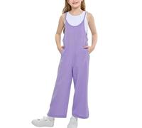Rolanko Tuta Senza Maniche da Ragazza, Tuta con Bretelle Regolabili e Tasche per Bambini, Viola, 10-11 anni, 150