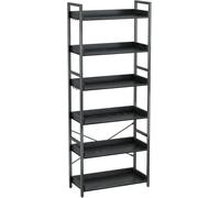 Rolanstar - Libreria con 6 ripiani e 4 ganci, scaffale in legno con protezione agli angoli e ripiano aperto, scaffale in stile industriale per soggiorno, camera da letto, ufficio, 30 x 60 x 175 cm