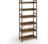 Rolanstar - Libreria con 6 ripiani e 4 ganci, scaffale in legno con protezione agli angoli e ripiano aperto, scaffale in stile industriale per soggiorno, camera da letto, ufficio, 30 x 60 x 175 cm