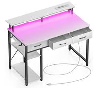 Rolanstar Scrivania con Cassetti Led, Postazione Gaming con 2 Prese di Corrente e 2 Porte di Ricarica USB, Scrivania Gaming con Supporto per Monitor & Ripiani Regolabili per Ufficio(Bianca, 100cm)