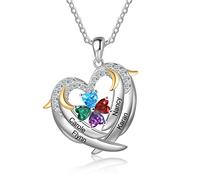 RolaOnly Donna Collana con 4 Nomi Inciso Personalizzata Pietra Portafortuna Cuore Ciondolo Gioielli Regalo per la Festa della Mamma/Compleanno/Natale/San Valentino