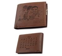 Rolaonly Uomo Personalizzato Portafoglio con Foto Calendario Inciso in Pelle Grigio Porta carte di credito e carte di identità Regalo di Compleanno/Natale/San Valentino/Festa del papà