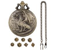 Role Playing Dice Set with Pocket Watch Case, Dragon Pattern Dice Set, Decorative Pocket Watch Case, Fantasy Dice Holder Shell for, for Friends, Family, Collectors