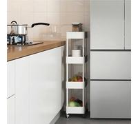 Rolg - Carrello portaoggetti da bagno, in ABS a 3/4/5 ripiani, con design di drenaggio, carrello multifunzione per cucina e bagno, compatto bianco (4-27 cm)