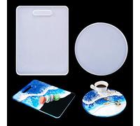 Rolin Roly 2PCS Stampi in Resina Siliconica con Manico Stampi per Colata Epossidica con Vassoio Grande Sottovaso Rotondo Trasparente Stampi in Silicone per Resina per Vassoi (Rectangle + Round)