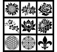 Rolin Roly 9Pcs Modello Di Pittura Floreale Loto Stencil Templates Fiore di Rosa Stencils Riutilizzabili Plastica per Pittura fai da te Pareti Album di Ritagli15X15cm