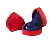 Rolin Roly Portagioie Scatola per Anello a Forma di Cuore LED Luce Cofanetti Ring Box Scatola Velluto Scatola Regalo per Anelli Collane e Ciondoli (Red)