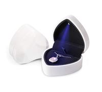 Rolin Roly Portagioie Scatola per Anello a Forma di Cuore LED Luce Cofanetti Ring Box Scatola Velluto Scatola Regalo per Anelli Collane e Ciondoli (White)