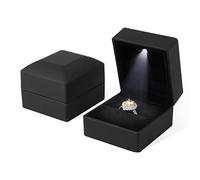 Rolin Roly Scatola per Anelli a Forma di Quadrato Ring Box con Luce LED Confezione Regalo Nero per Anello per Matrimonio San Valentino Fidanzamento (Black)