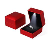 Rolin Roly Scatola per Anelli a Forma di Quadrato Ring Box con Luce LED Confezione Regalo Rosso per Anello per Matrimonio San Valentino Fidanzamento