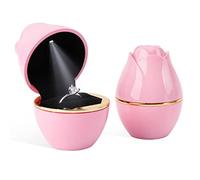 Rolin Roly Scatola per Anelli a Forma di Rosa Ring Box con Luce LED Confezione Regalo Pink per Anello per Matrimonio San Valentino Fidanzamento