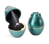 Rolin Roly Scatola per Anelli a Forma di Rosa Ring Box con Luce LED Confezione Regalo Verde per Anello per Matrimonio San Valentino Fidanzamento
