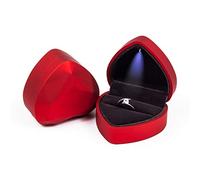 Rolin Roly Scatola per Anello con Luce LED Velvet Ring Box Portagioie per Anello Scatola Portatutto Cuore Forma Box Proposta Matrimonio Fidanzamento (red)