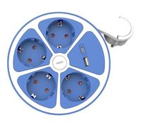 ROLINE Presa a 4 vie con interruttore, rotonda, caricatore USB A+C, blu, 1,5 m