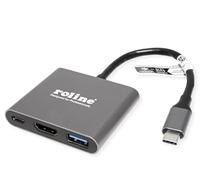ROLINE Adattatore display USB tipo C - HDMI, USB 3.2 Gen 1 tipo A, tipo C PD