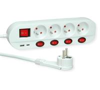 ROLINE Ciabatta elettrica a 4 prese con interruttore, versione UTE, caricatore USB A+C, 1,5 m