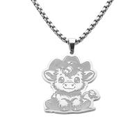 ROLIZHN Collana da uomo in acciaio inossidabile, con ciondolo a forma di mucca delle Highland, con corona di fiori, stile bohémien, stile western, idea regalo per gli amanti delle mucche, One size