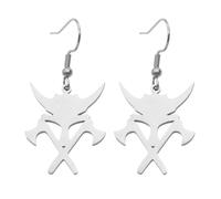 ROLIZHN Orecchini pendenti con ascia vichinga e corno guerriero, stile gotico nordico, medievale, gotico, punk, vintage, in acciaio inox, per uomini e donne, one size, Acciaio inossidabile, Non pietra