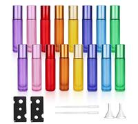 Roll on Vuoto, 16 Pezzi 10ml Colorato Flaconi Roll-On, Roll on Vuoto per Oli Essenziali Con Sfera in Acciaio, Ricaricabili Bottiglia a Rullo in Vetro, Roll on Vuoto per Oli Essenziali, Profumo