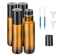 Roll On Vuoto per Oli Essenziali, Bottiglie Vuote in Vetro,Roll on Oli Essenziali, Boccette Vetro per Aromaterapia, con Sfera in Acciaio Inossidabile, Profumi, Oli Essenziali e Cosmetici，4 PC 10ml